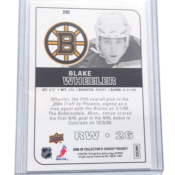 Blake Wheeler Collectors Choice 2008/09 *Rookie Card* Boston Bruins - Picture 2 of 2